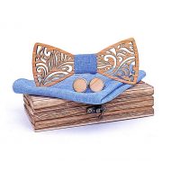 Dřevěný motýlek rostlinný motiv světlý denim - Set