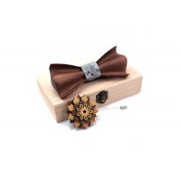 Set dřevěného motýlku a brože - Luxusní 3D, stříbrný