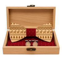 Set dřevěného motýlku, manžetových knoflíčků a kapesníčku - Vánoční, Červeno bílý