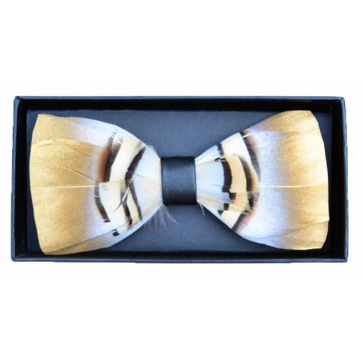 Foto - Elegantní koženkový motýlek - S designem peří, béžovo bílý