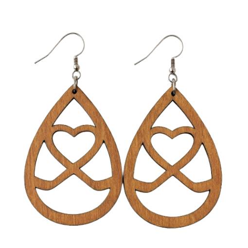 Foto - Dřevěné náušnice - Srdce v kapce